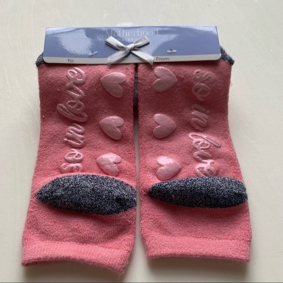 Motherhood Maternity Pink & Gray "So In Love" No Slip Soft Socks - Picture 2 of 6